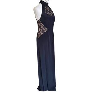 VTG Black Tie Oleg Cassini 100% Silk Beaded Cutout Halter Evening Gown